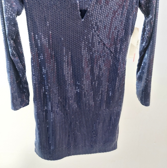 Aqua Capsule Deep Blue Purple Sequin Lined Keyhole Long Sleeve Party Dress - Picture 11 of 11